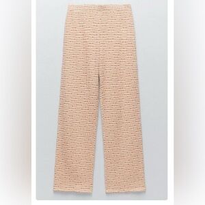 ZARA size L, Striped Cream and Orange Women's Pants, cropped/ankle, cotton blend